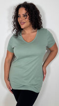 CurveWow Basic V Neck T-Shirt Sage Green