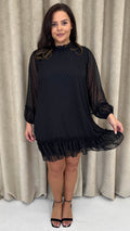 CurveWow High Neck Dobby Mesh Mini Dress Black