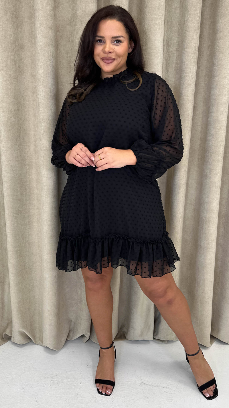 CurveWow High Neck Dobby Mesh Mini Dress Black