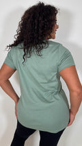 CurveWow Basic V Neck T-Shirt Sage Green