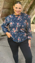 CurveWow Frill Detail Blouse Floral Navy