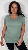 CurveWow Basic V Neck T-Shirt Sage Green