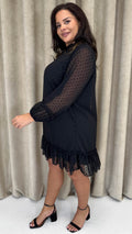 CurveWow High Neck Dobby Mesh Mini Dress Black