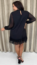 CurveWow High Neck Dobby Mesh Mini Dress Black