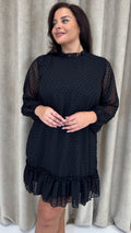 CurveWow High Neck Dobby Mesh Mini Dress Black