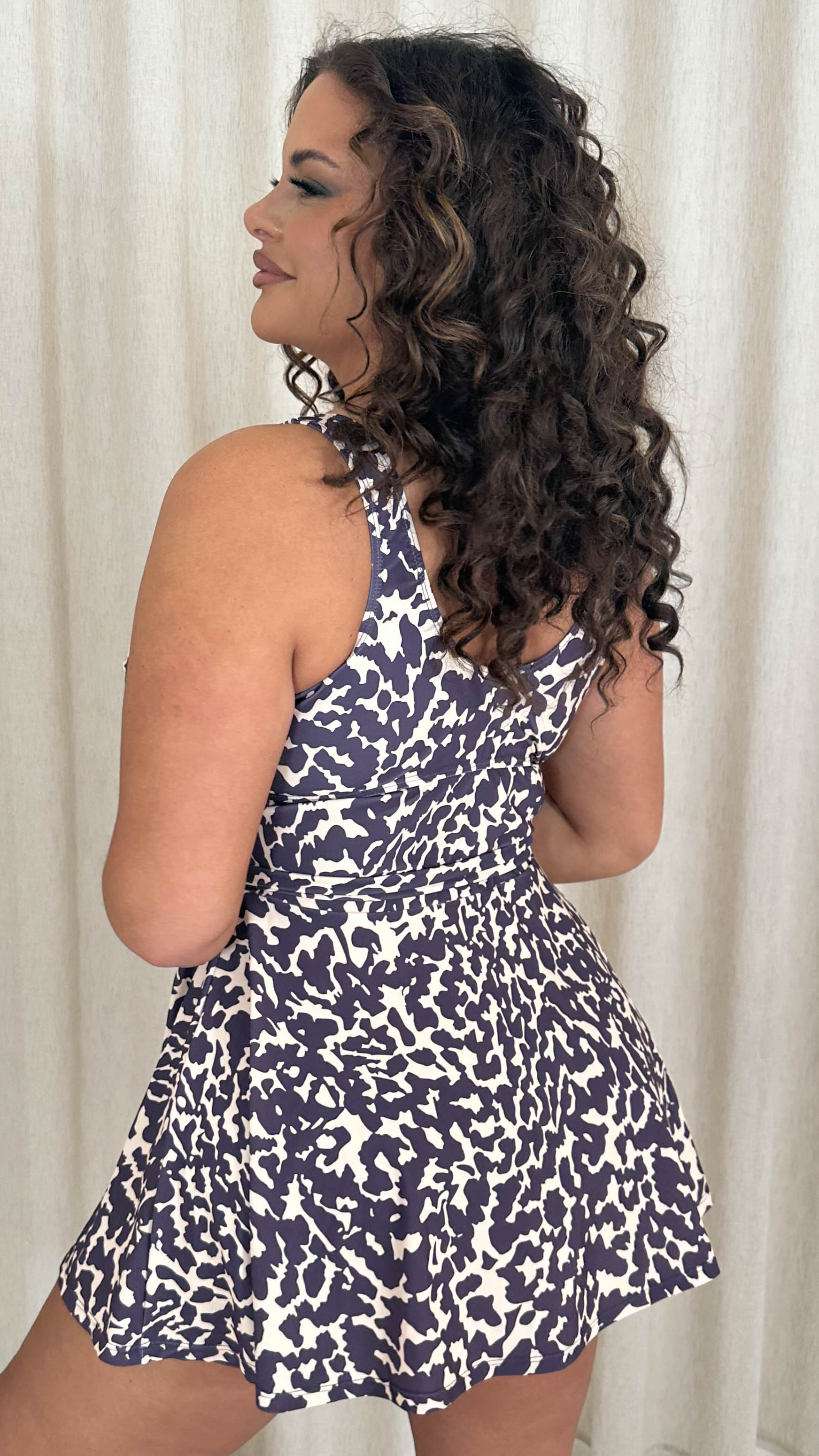 CurveWow Printed Tie Waist Swimdress Leopard