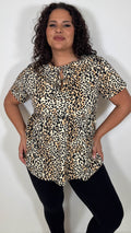 CurveWow Cotton Tie Front Peplum Top Leopard