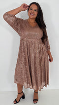 CurveWow V Neck Sequin Skater Dress Copper