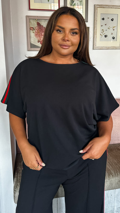 CurveWow Tape Shoulder Boxy Top Co-Ord Black