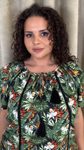 CurveWow Lace Insert Tassel Tie Top Black Tropical