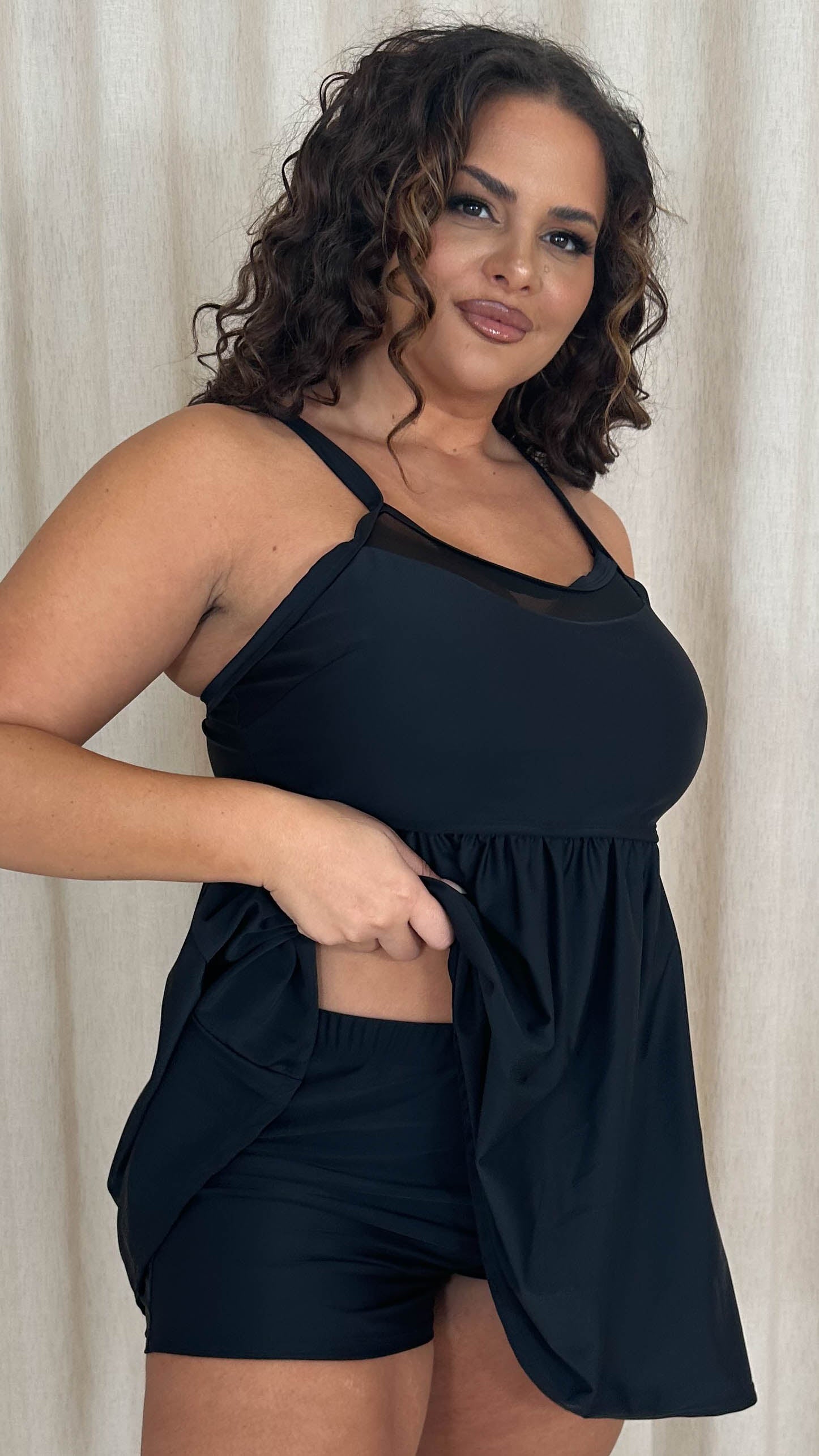 CurveWow Mesh Insert Swimdress Black