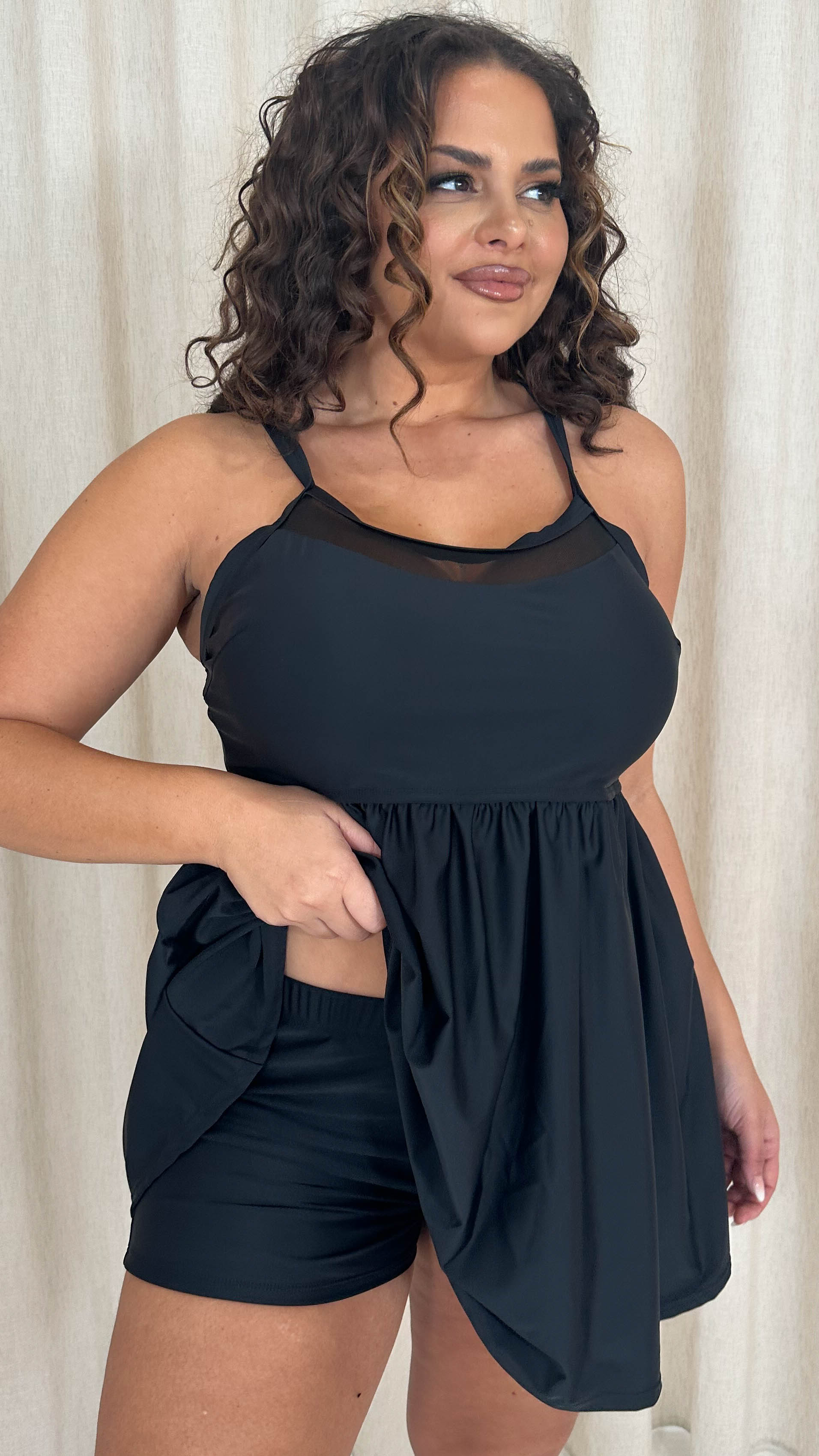 CurveWow Mesh Insert Swimdress Black