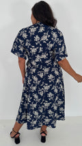 CurveWow Kimono Wrap Midaxi Dress Navy Floral