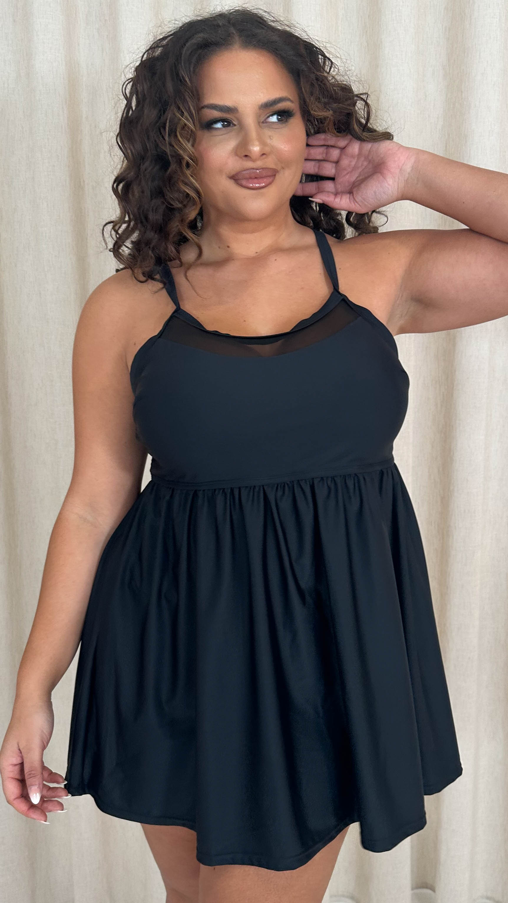 CurveWow Mesh Insert Swimdress Black