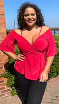 CurveWow Cold Shoulder Tunic Red