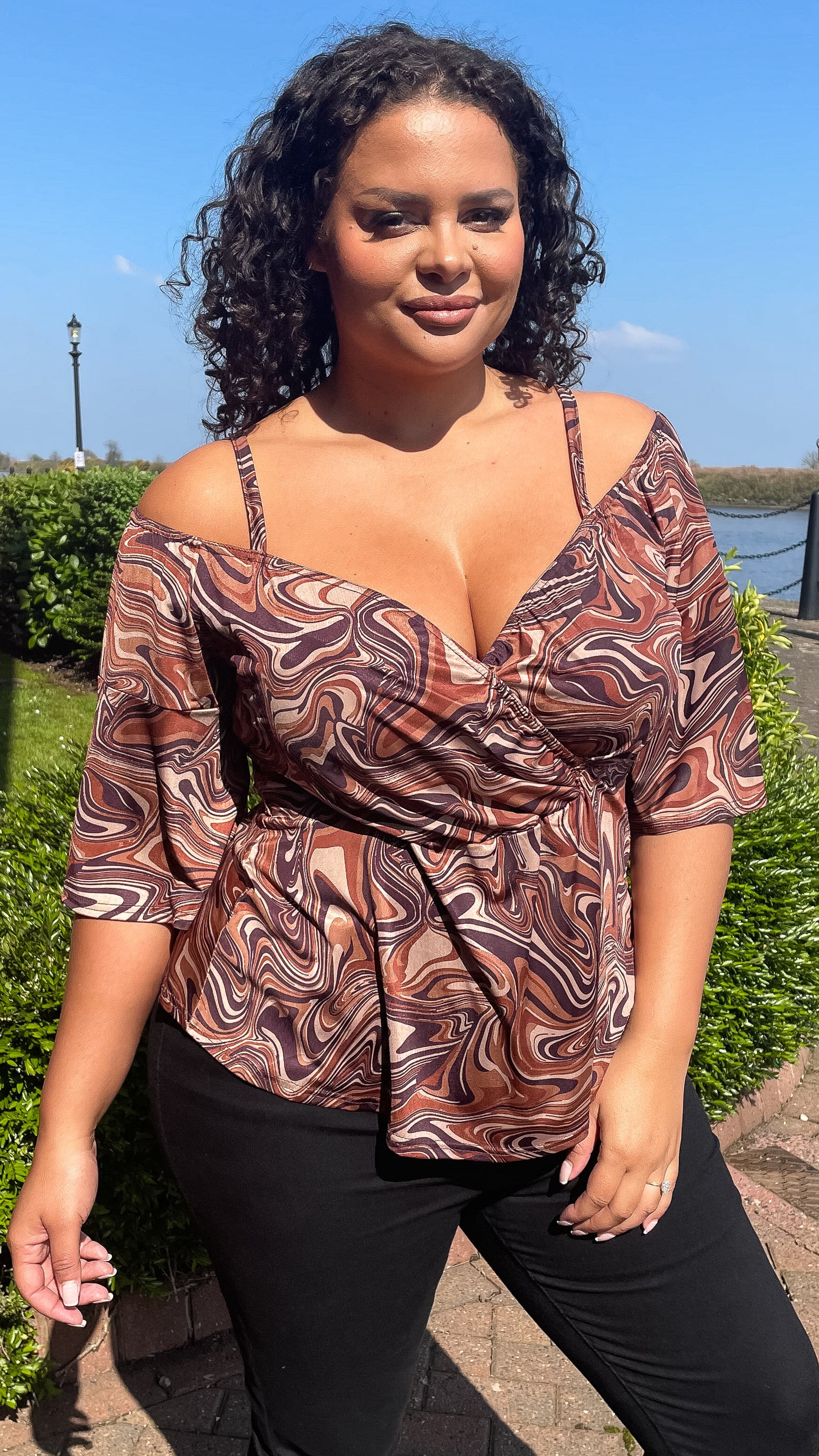 CurveWow Cold Shoulder Tunic Chocolate Marble