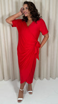 CurveWow Casual Jersey Wrap Dress Red