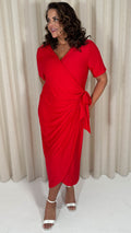 CurveWow Casual Jersey Wrap Dress Red