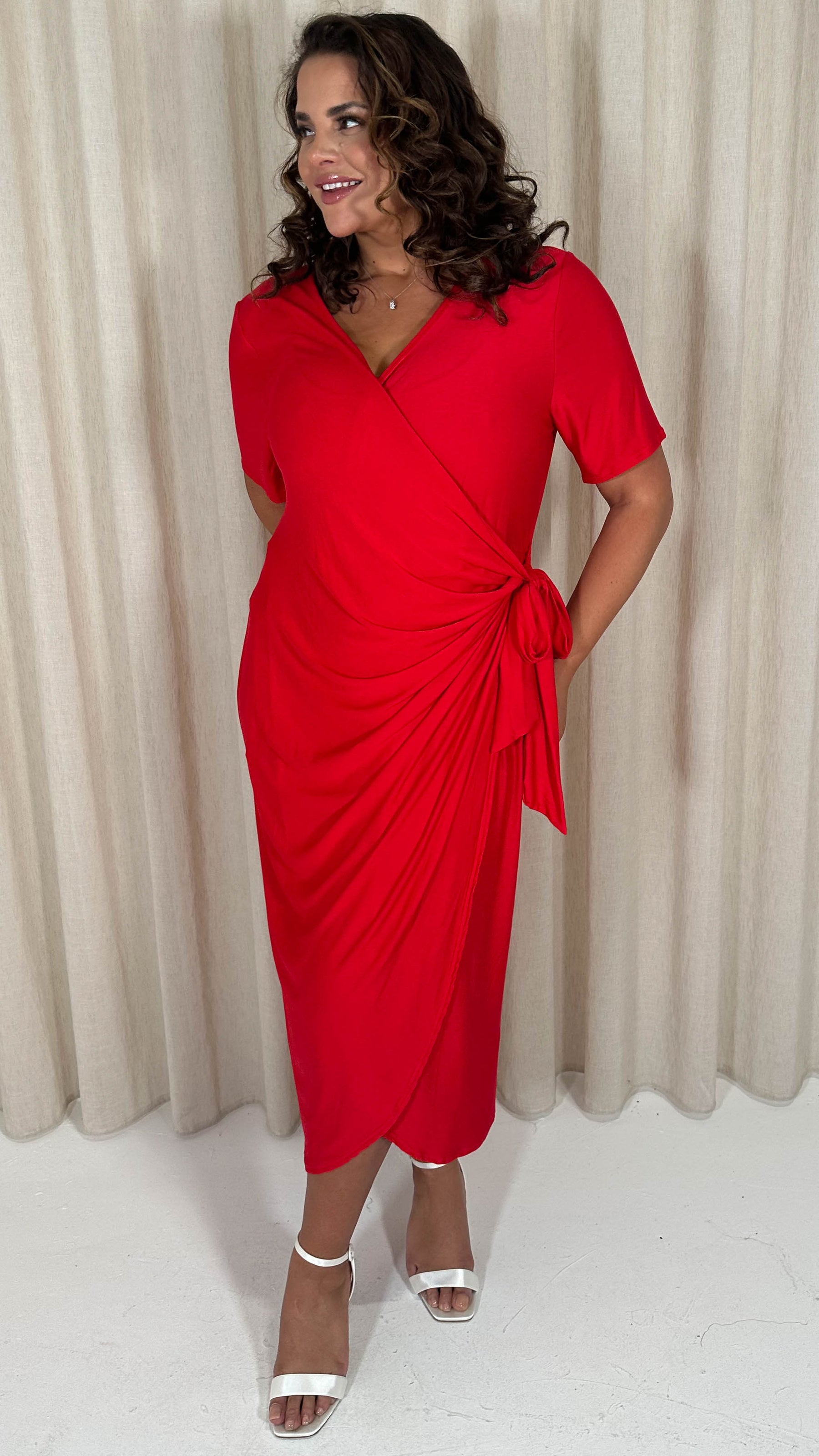 CurveWow Casual Jersey Wrap Dress Red Curvewow CurveWow Casual Jersey Wrap Dress Red Curvewow