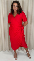 CurveWow Casual Jersey Wrap Dress Red