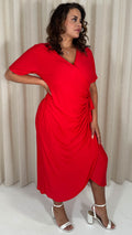 CurveWow Casual Jersey Wrap Dress Red