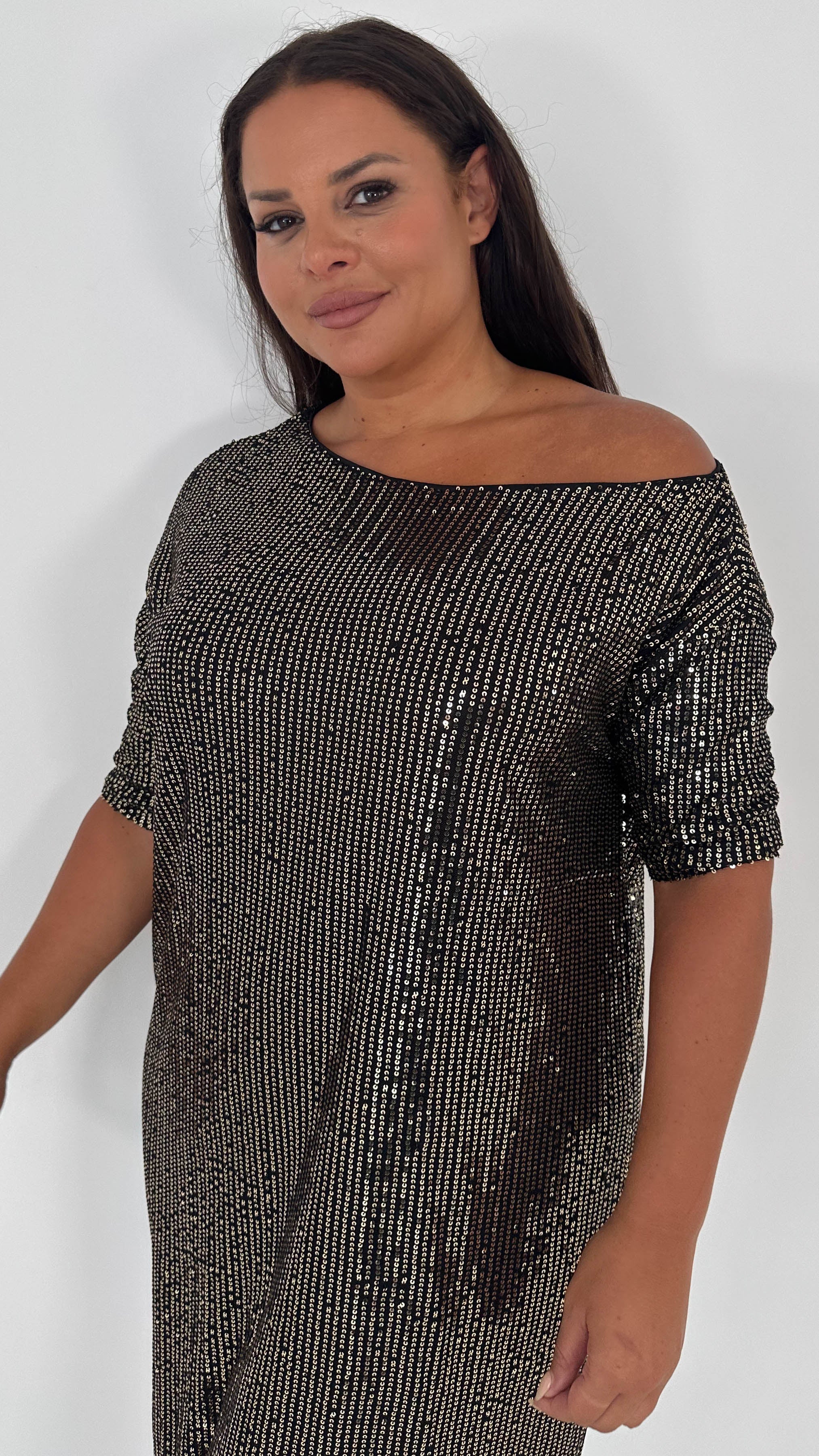CurveWow Sequin Midi Black & Gold