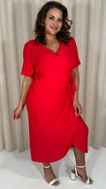 CurveWow Casual Jersey Wrap Dress Red