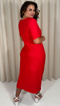 CurveWow Casual Jersey Wrap Dress Red