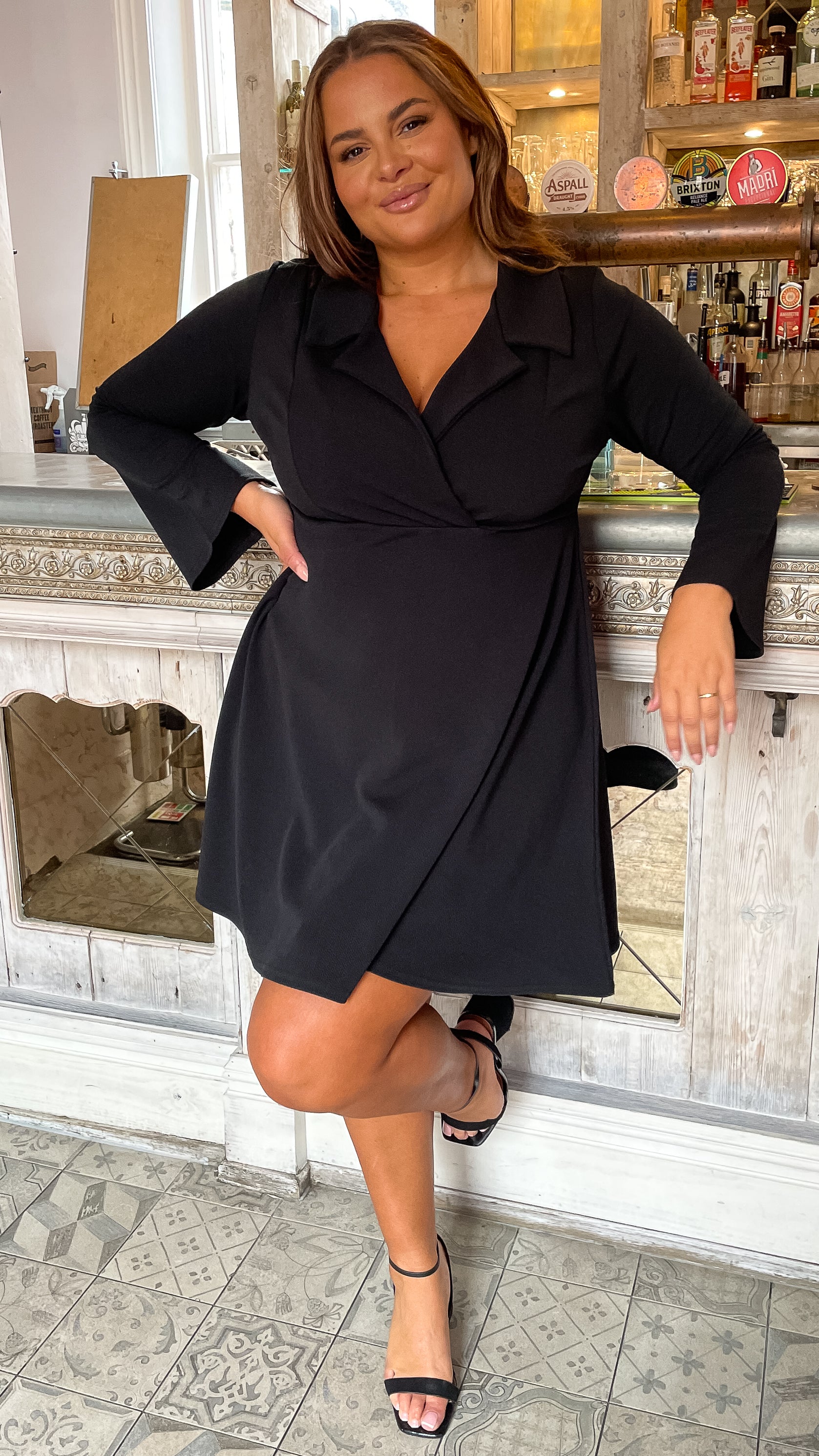 CurveWow Blazer Collar Skater Dress Black Curvewow CurveWow Blazer Collar Skater Dress Black Curvewow