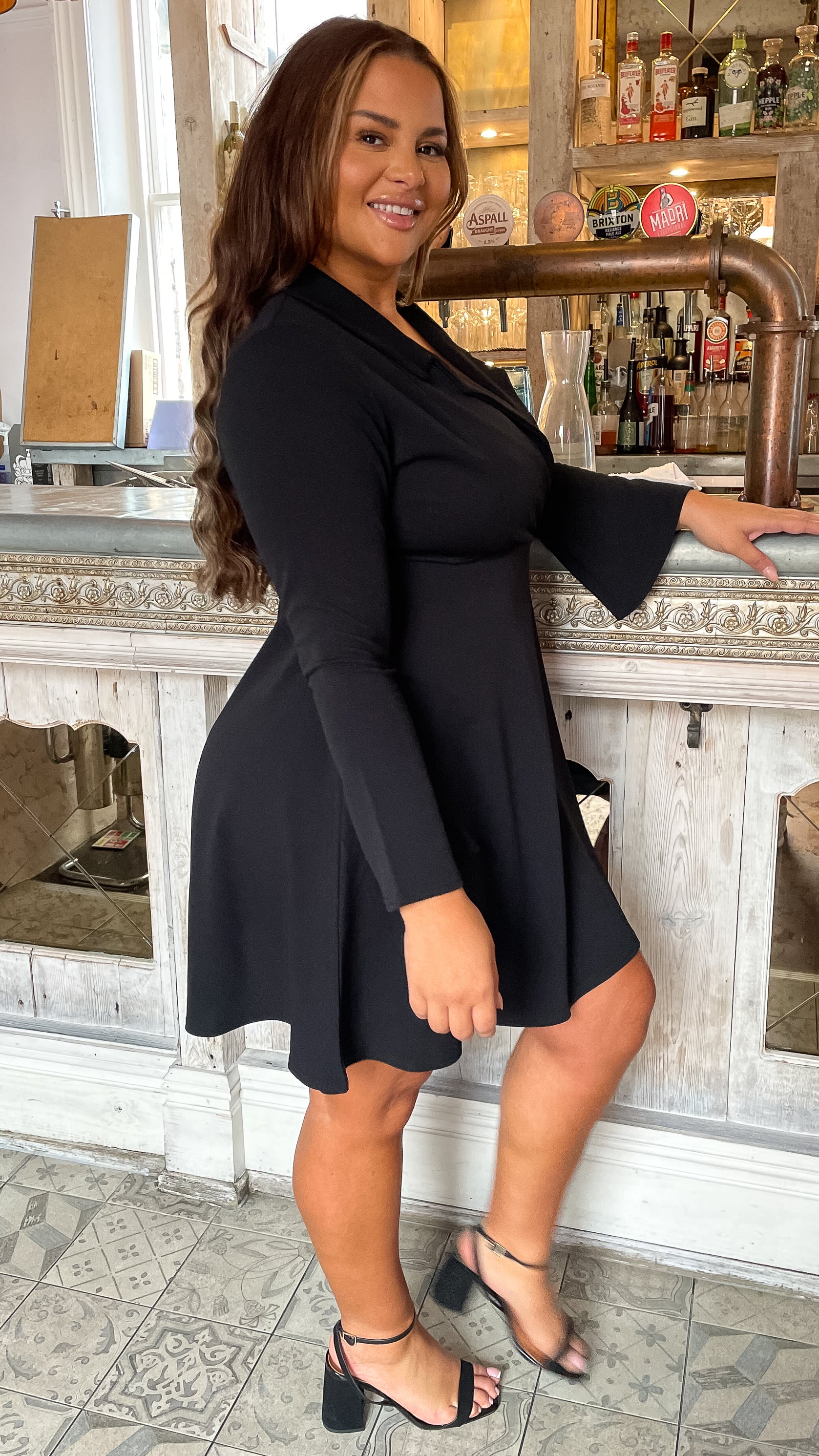 CurveWow Blazer Collar Skater Dress Black