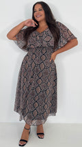 CurveWow Cape Frill Midaxi Dress Snake Print
