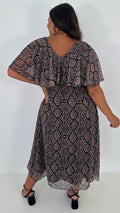 CurveWow Cape Frill Midaxi Dress Snake Print
