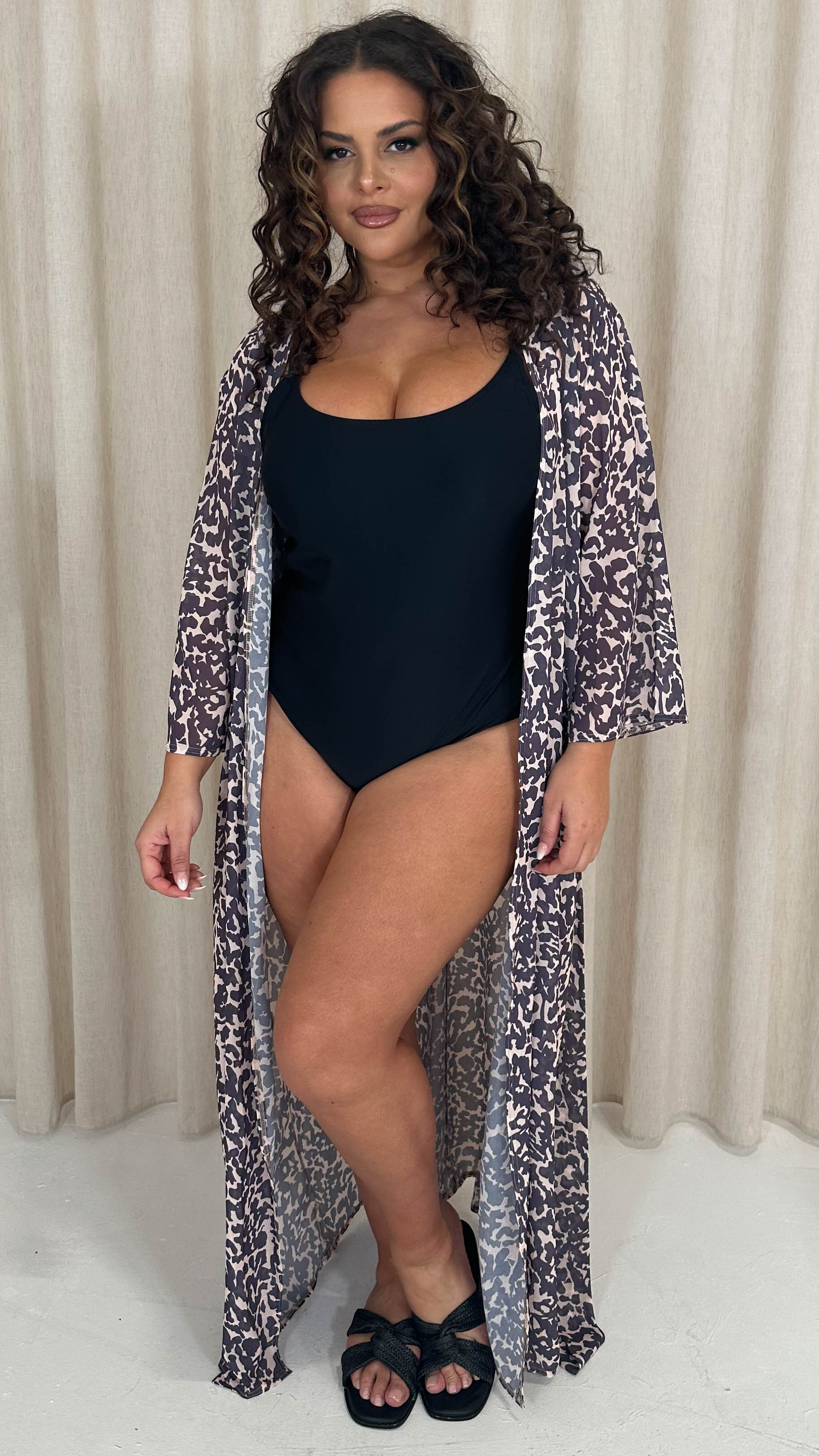 CurveWow Kimono Tie Waist Cover Up Animal Print