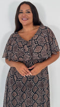 CurveWow Cape Frill Midaxi Dress Snake Print