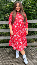 CurveWow Tiered Smock Dress Red Floral