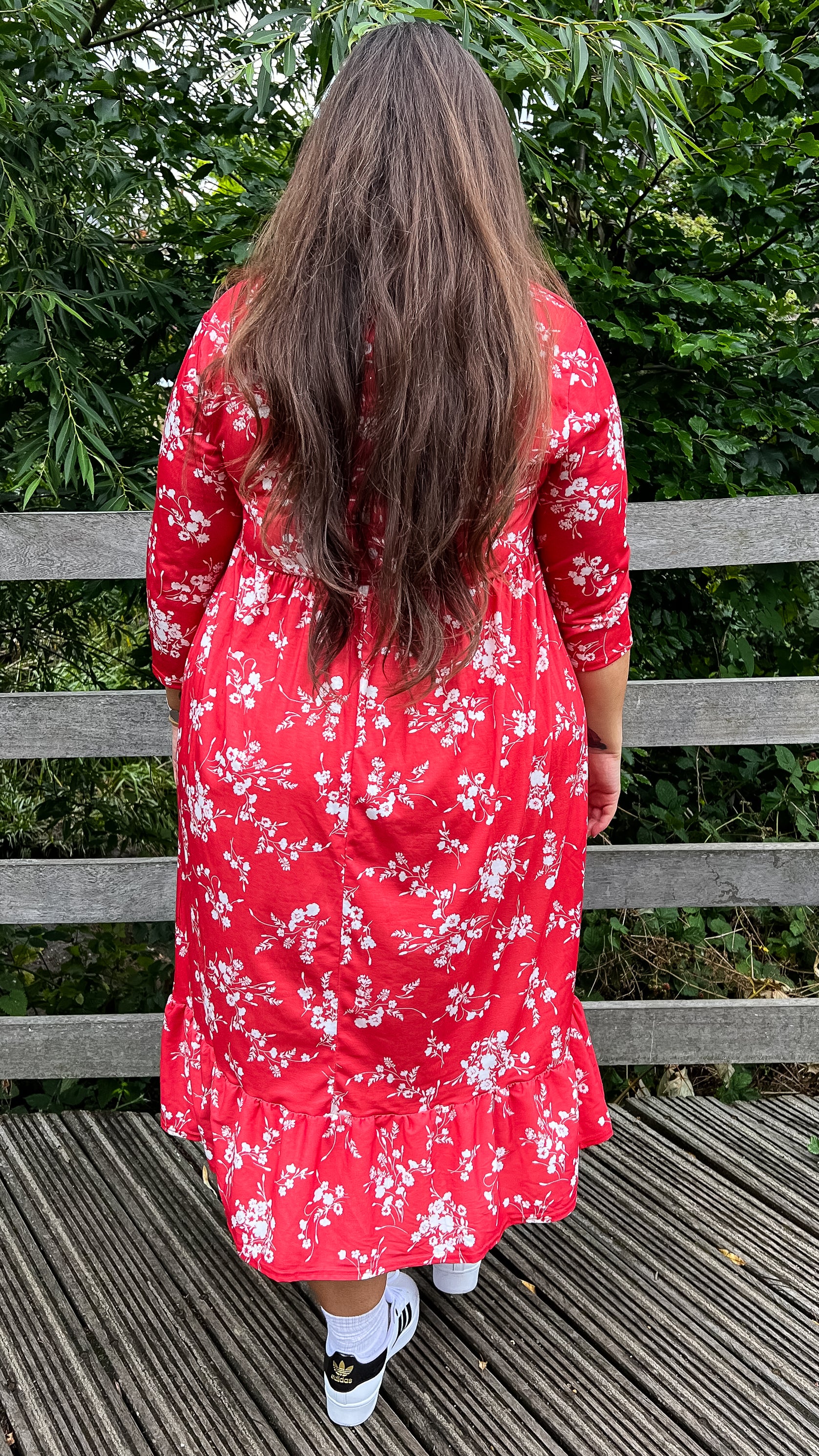 CurveWow Tiered Smock Dress Red Floral