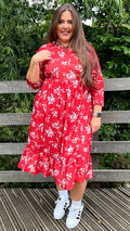 CurveWow Tiered Smock Dress Red Floral
