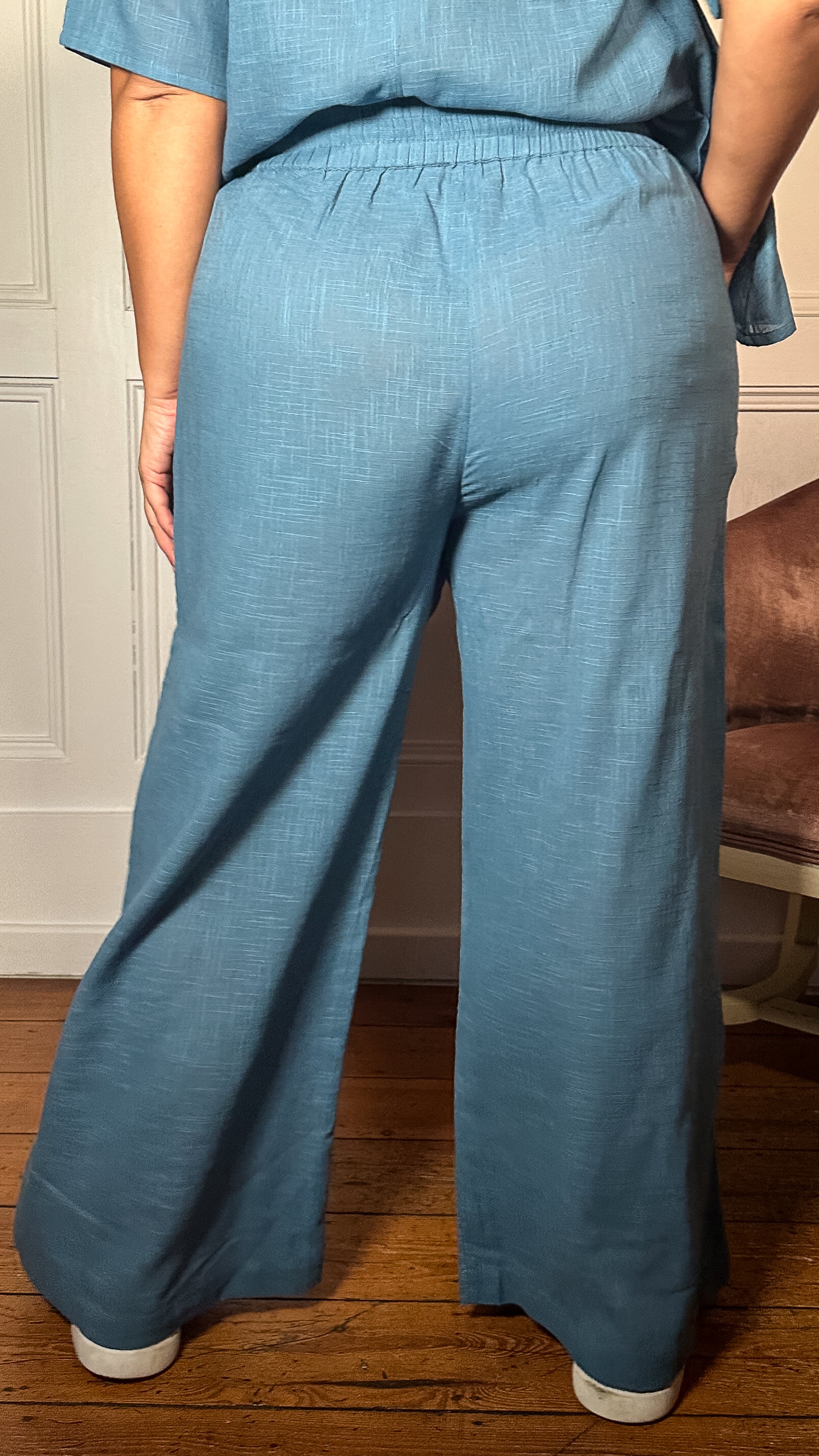 CurveWow Slub Wide Leg Trouser Blue