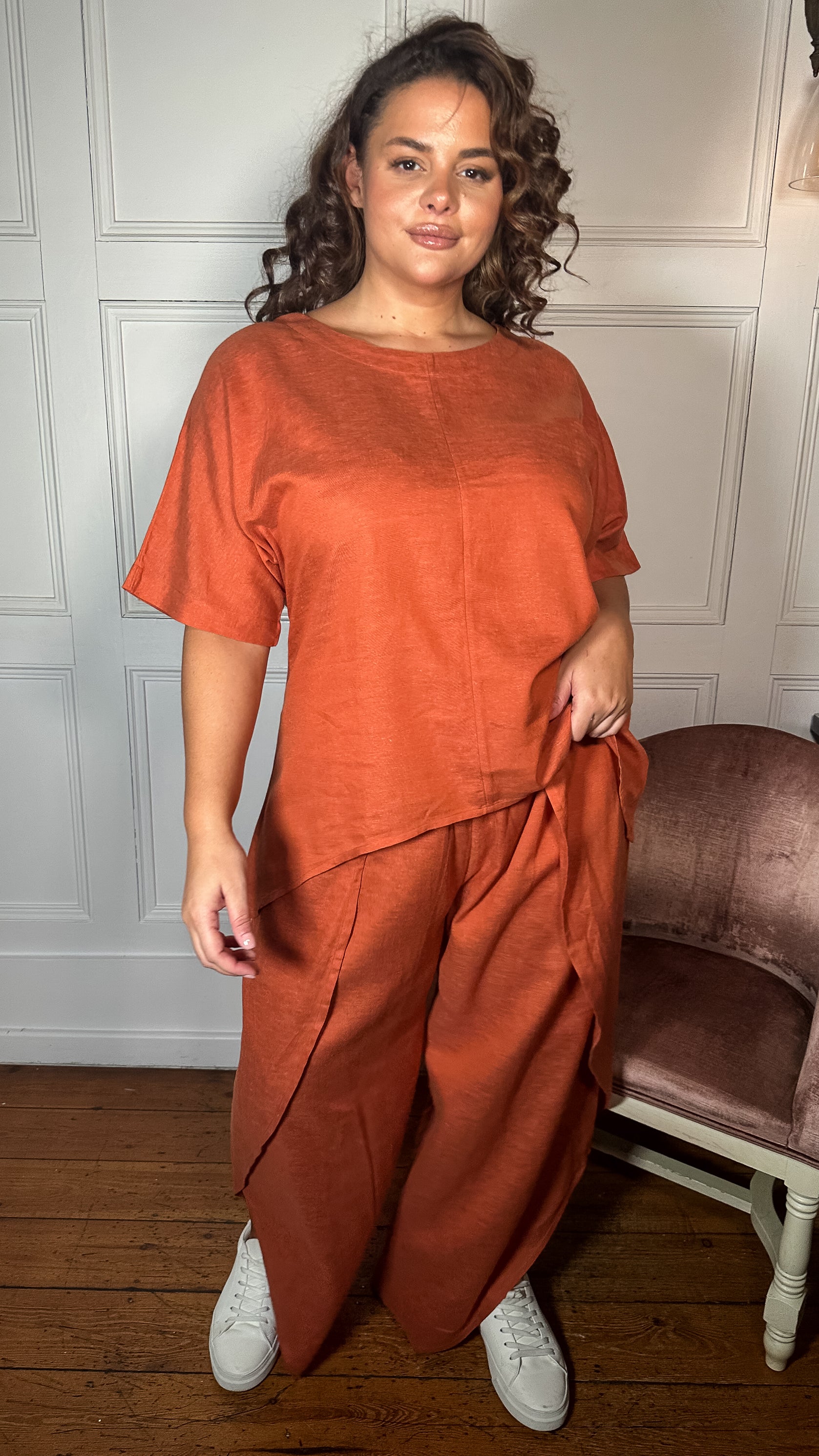 CurveWow Split Hem Wrap Trouser Rust
