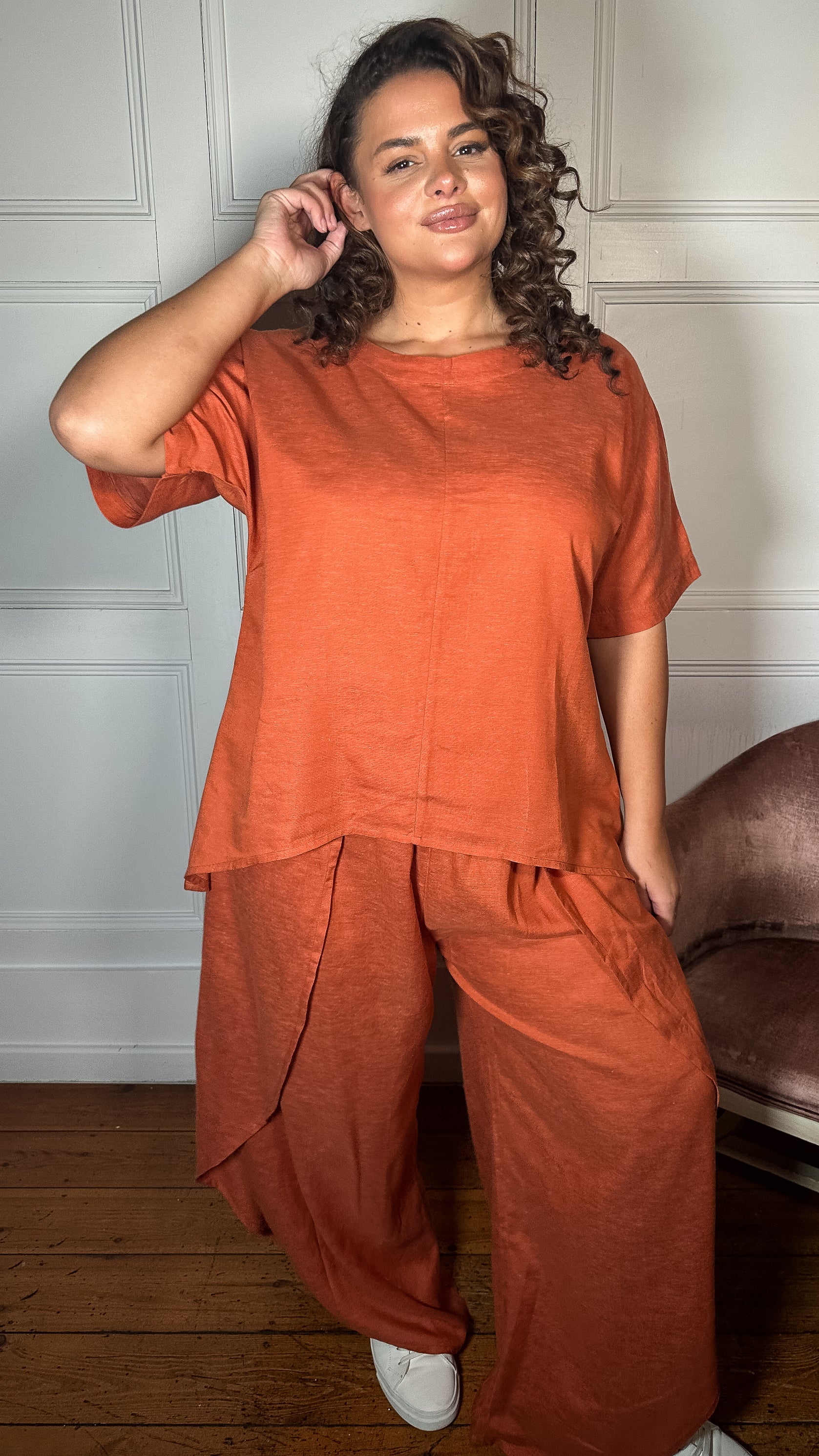 CurveWow Split Hem Wrap Trouser Rust