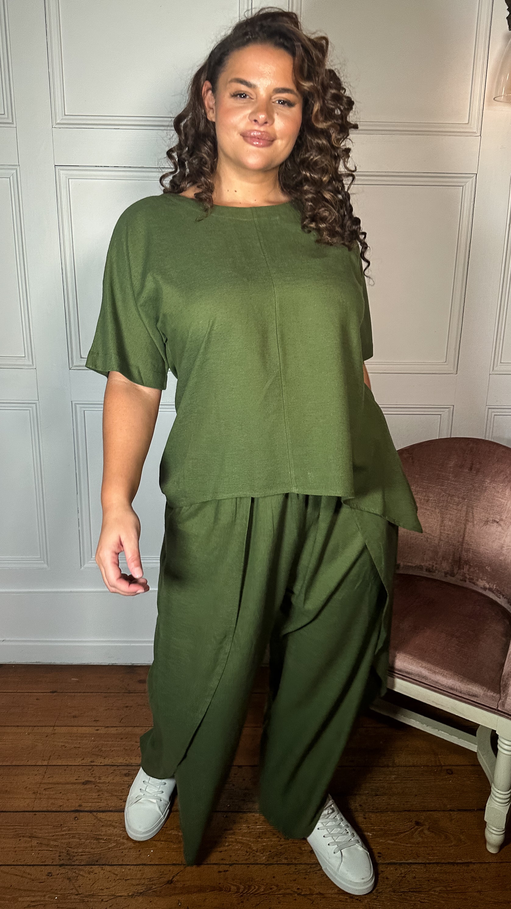 CurveWow Dip Hem Oversized Top Khaki