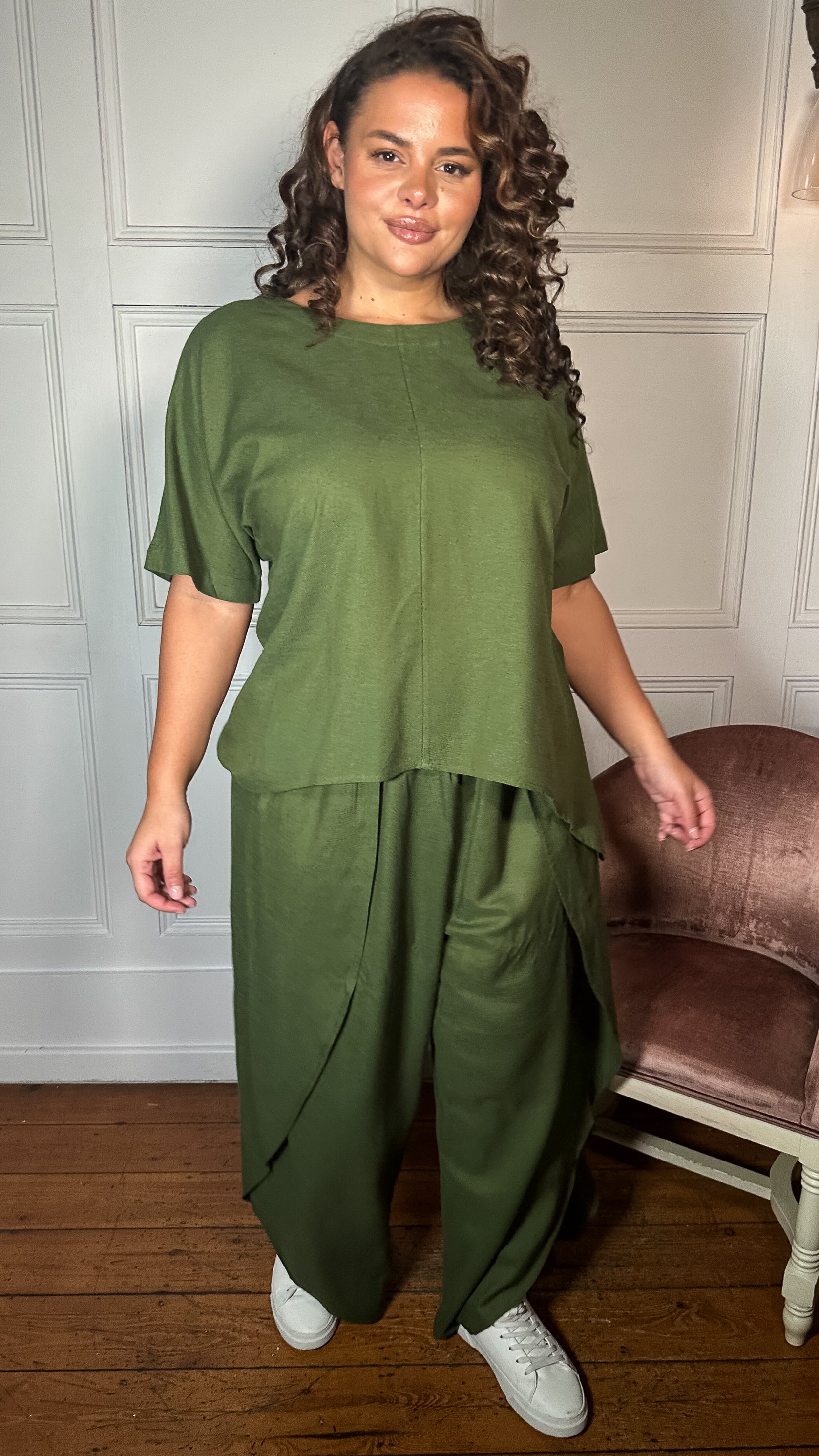 CurveWow Dip Hem Oversized Top Khaki