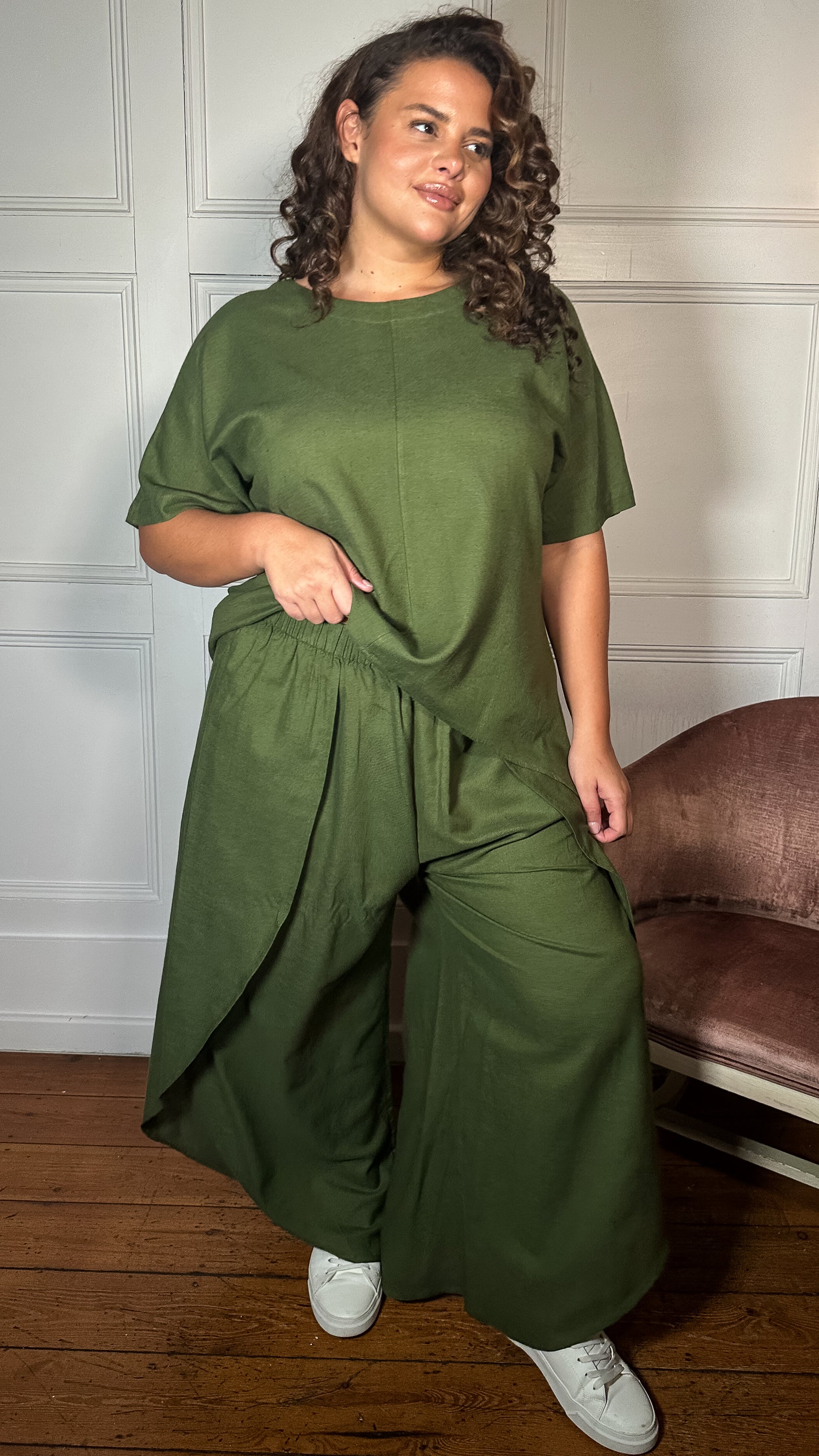 CurveWow Dip Hem Oversized Top Khaki