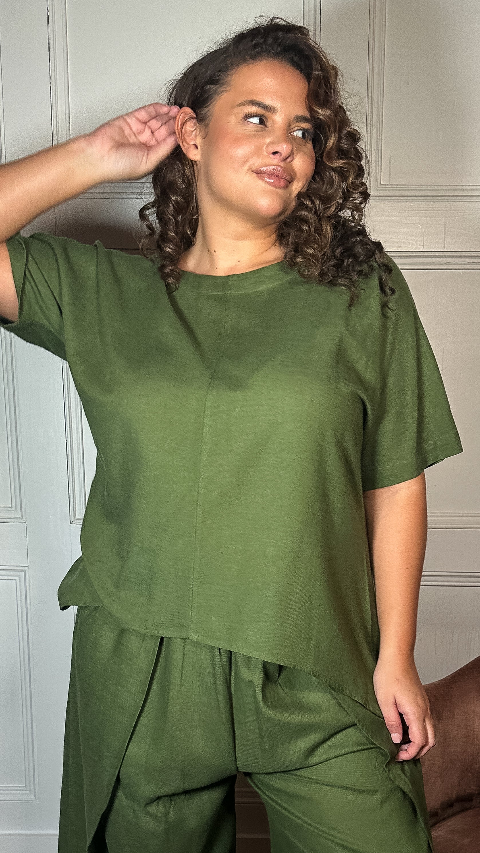 CurveWow Dip Hem Oversized Top Khaki