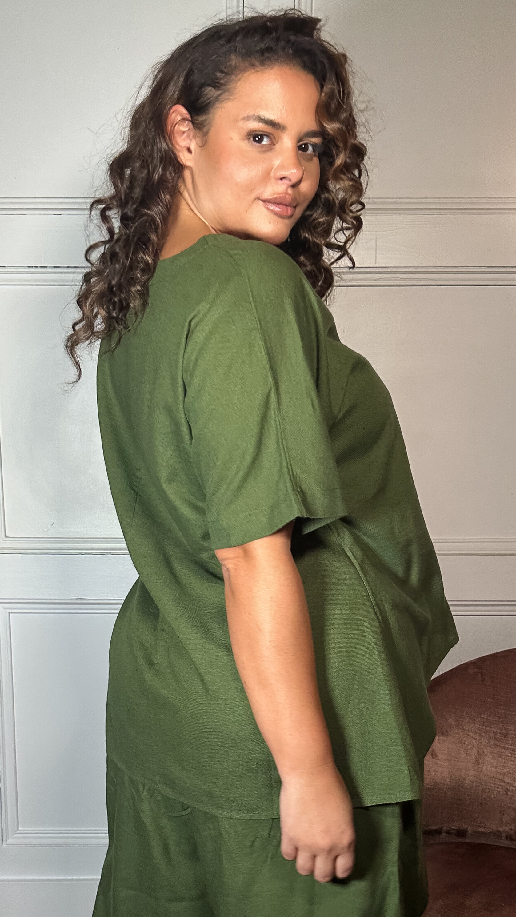 CurveWow Dip Hem Oversized Top Khaki