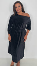 CurveWow Velvet Off The Shoulder Midi Dress Black