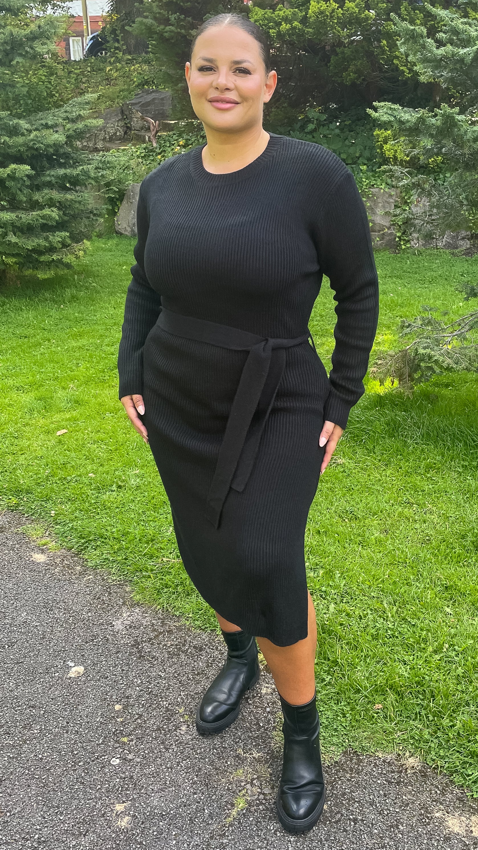 CurveWow Knitted Jumper Dress Black Curvewow CurveWow Knitted Jumper Dress Black Curvewow
