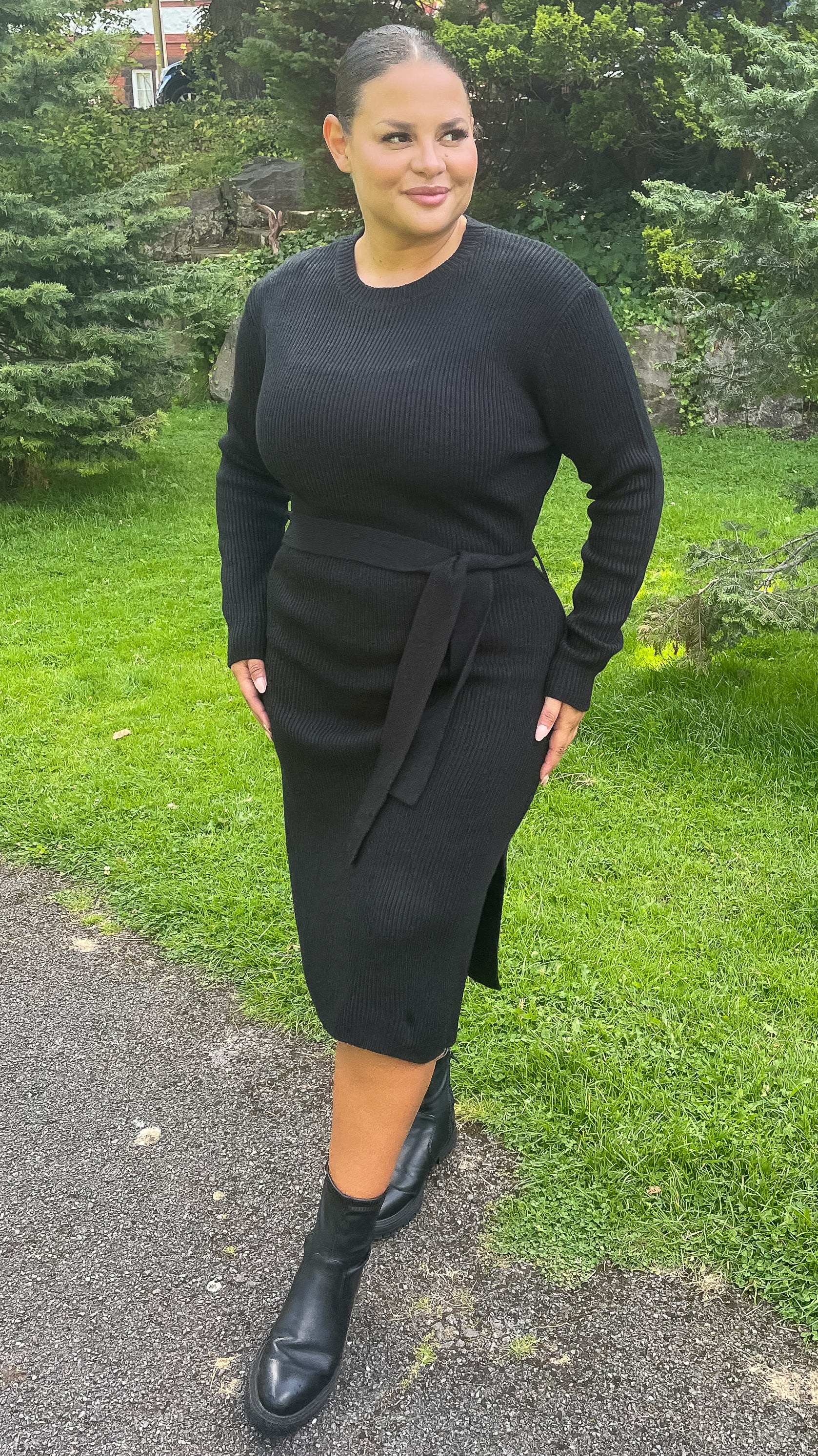 CurveWow Knitted Jumper Dress Black Curvewow CurveWow Knitted Jumper Dress Black Curvewow