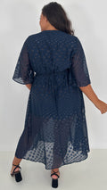 CurveWow Flared Sleeve Maxi Dress Navy Spot