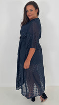 CurveWow Flared Sleeve Maxi Dress Navy Spot